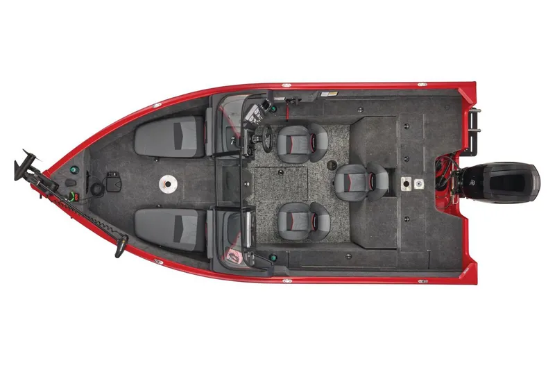 Slide: The Image of Interior of 2026 Tracker Pro Guide V-175 Combo boat in showroom setting. - 6
