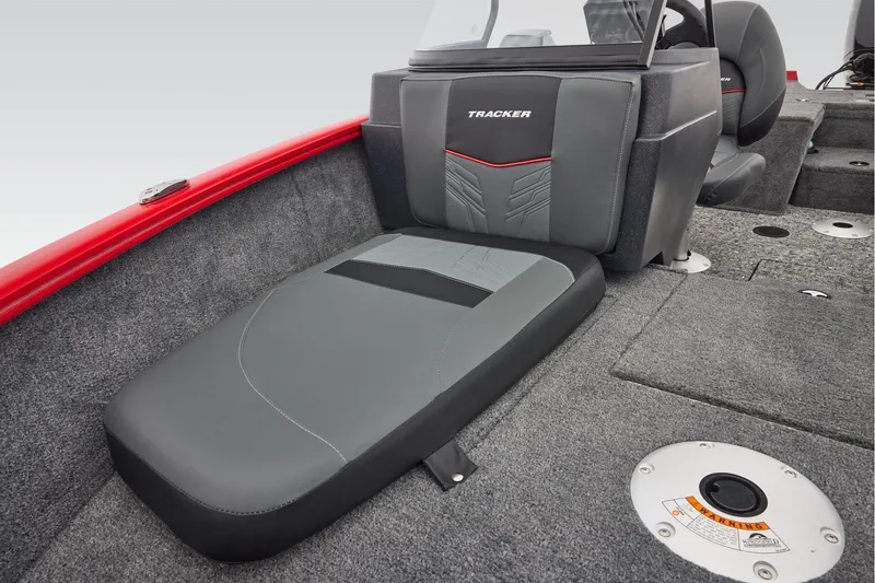 Slide: The Image of 2026 Tracker Pro Guide V-175 Combo boat on trailer, red exterior, parked outdoors. - 19