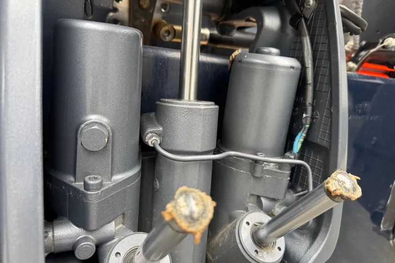 Slide: The Image of Close-up of a 2018 Regulator 34SS engine components, showcasing mechanical details. - 103