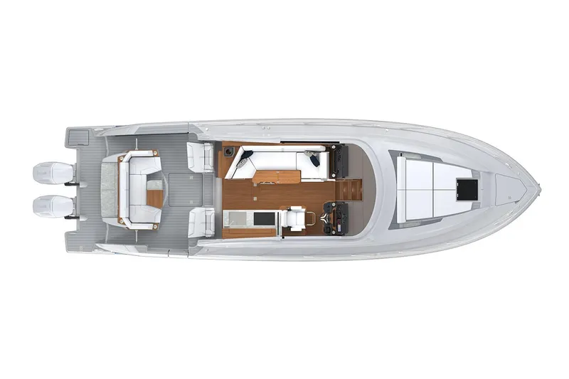 Slide: The Image of Manufacturer Provided Image: Top view of 2025 Tiara Yachts 43 LE, showcasing spacious deck and interior layout. - 63