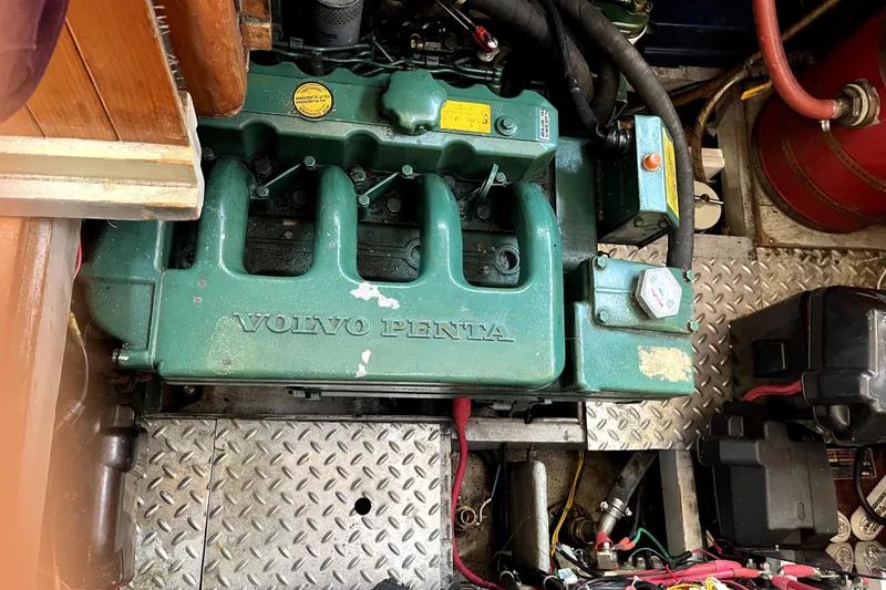 Slide: The Image of Engine compartment of a 1985 Baba 40 Pilot House with Volvo Penta engine. - 38