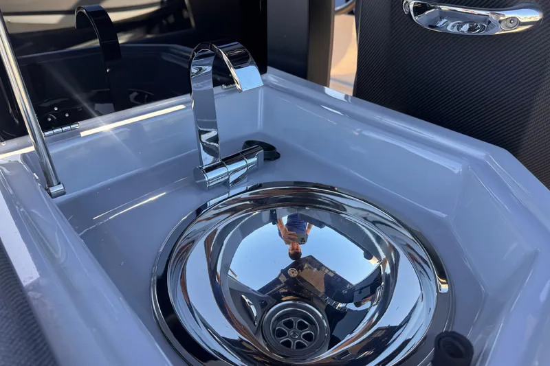 Slide: The Image of Stainless steel sink on Skipper-BSK 38NC boat, 2025 model, with modern chrome faucet. - 14