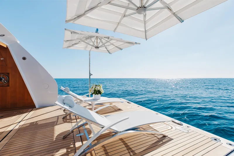 Slide: The Image of Luxurious interior of 2020 Sanlorenzo 44 Alloy yacht with elegant furnishings and ocean view. - 11