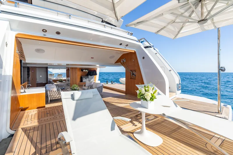 Slide: The Image of Luxurious interior of 2020 Sanlorenzo 44 Alloy yacht with elegant wood finishes and modern decor. - 12