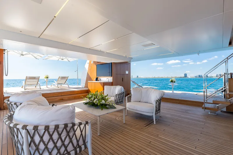 Slide: The Image of Luxurious bathroom on 2020 Sanlorenzo 44 Alloy yacht with modern fixtures and wood paneling. - 15