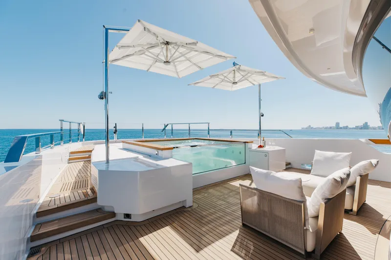 Slide: The Image of Luxurious interior of 2020 Sanlorenzo 44 Alloy yacht with ocean view and modern furnishings. - 21