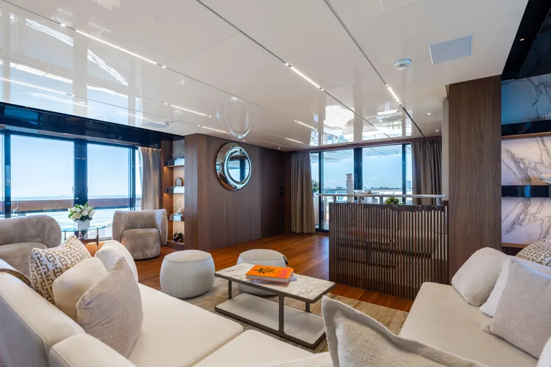 Slide: The Image of Luxurious deck of 2020 Sanlorenzo 44 Alloy yacht with pool and sun loungers. - 49