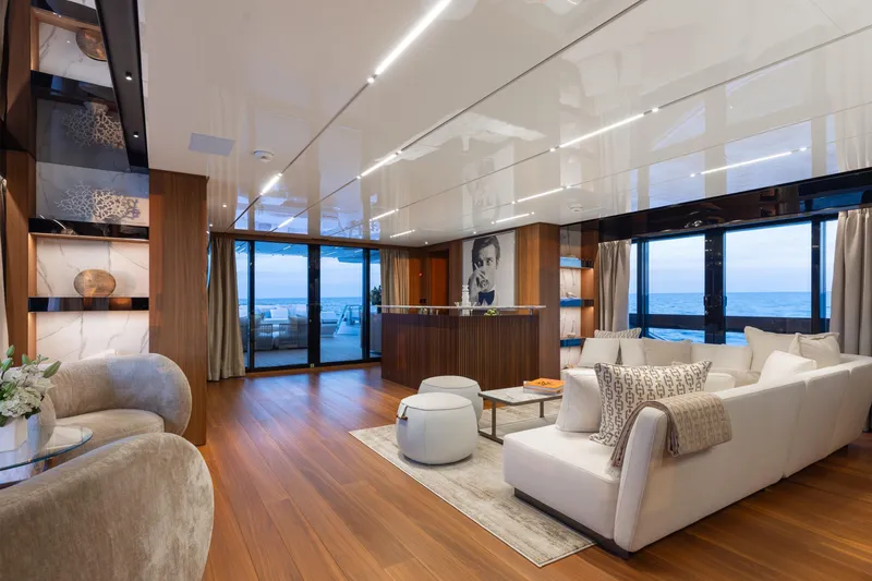 Slide: The Image of Luxurious 2020 Sanlorenzo 44 Alloy yacht deck with pool and seating area. - 52