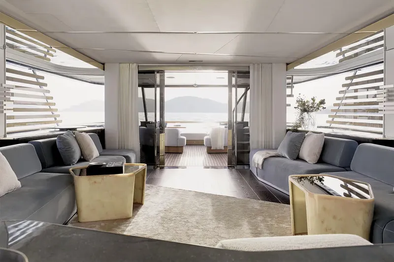 Slide: The Image of Manufacturer Provided Image: Luxurious interior of 2025 Azimut Magellano 30M yacht with elegant seating and panoramic views. - 10