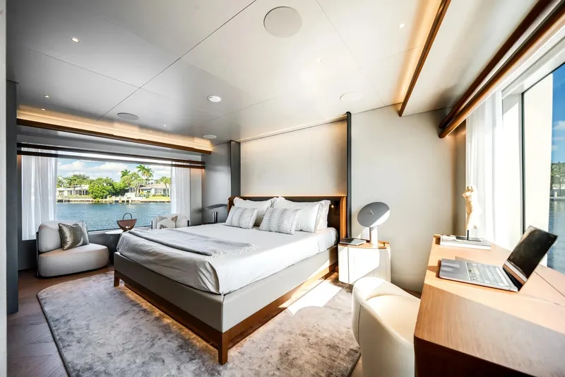 Slide: The Image of Luxurious bedroom on 2026 Azimut Magellano 30M yacht with scenic water view. - 4