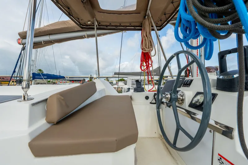 Slide: The Image of Luxurious interior of 2019 Bali 4.1 yacht with dining area and marina view. - 18