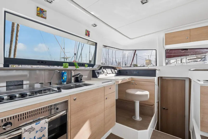 Slide: The Image of Modern interior of 2019 Bali 4.1 yacht with sleek design and wooden finishes. - 28