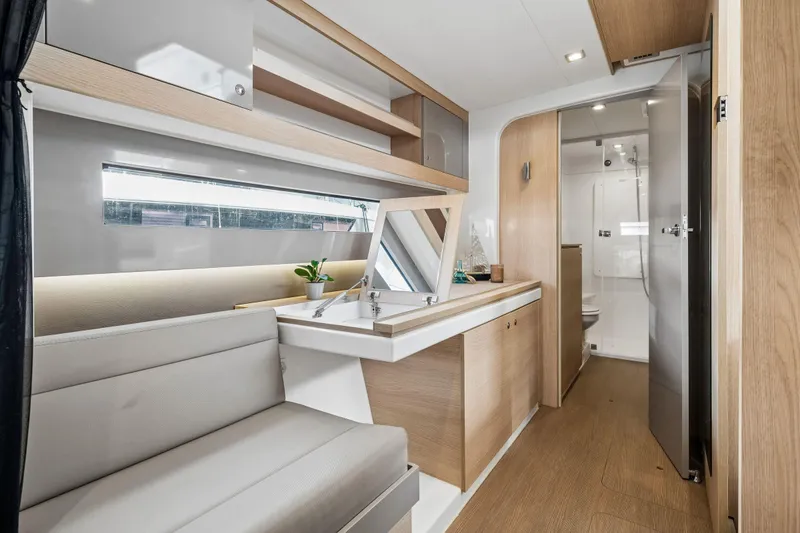 Slide: The Image of Luxurious cabin interior of 2019 Bali 4.1 yacht with cozy bedding and modern design. - 35