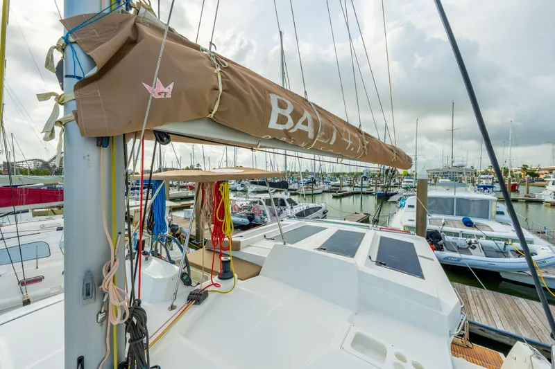 Slide: The Image of Close-up of 2019 Bali 4.1 yacht deck with ropes and winch. - 69