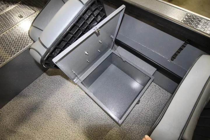Slide: The Image of 2026 Alumaweld Columbia 21 boat interior storage compartment, open and empty. - 9
