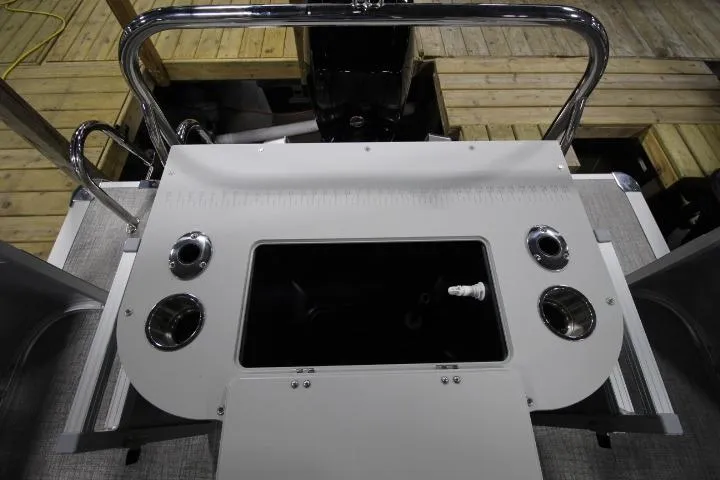 Slide: The Image of 2026 Avalon LSZ Rear Fish boat with fishing station and rod holders. - 14