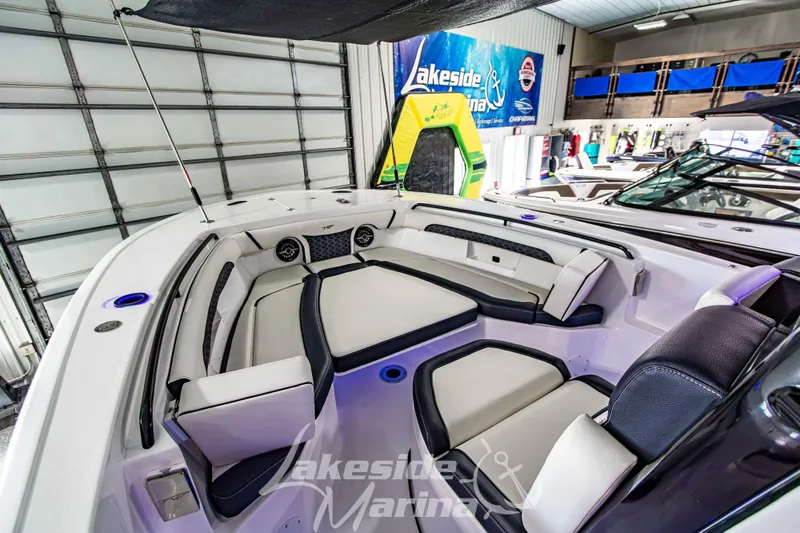Slide: The Image of 2026 Tidewater 256 LXF boat interior with luxurious seating at Lakeside Marina. - 81