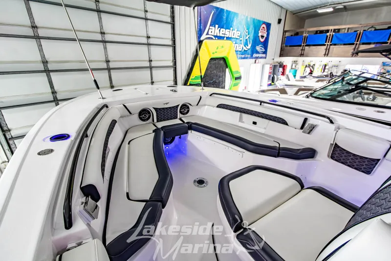 Slide: The Image of 2026 Tidewater 256 LXF boat interior with luxurious seating at Lakeside Marina. - 87