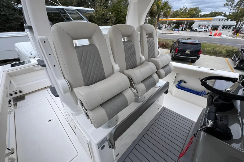 Slide: The Image of Luxury seating on 2026 Solace 35 CS boat, featuring ergonomic design and premium materials. - 37