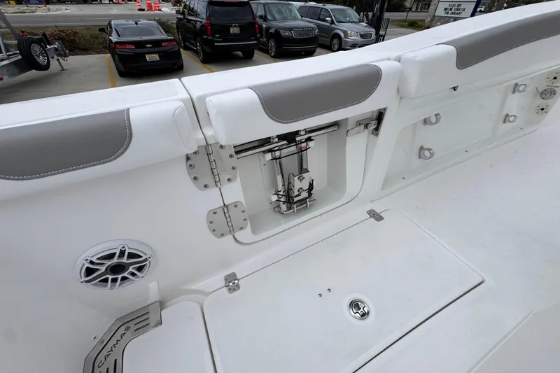 Slide: The Image of 2026 Solace 35 CS boat interior with seating and storage compartments. - 50