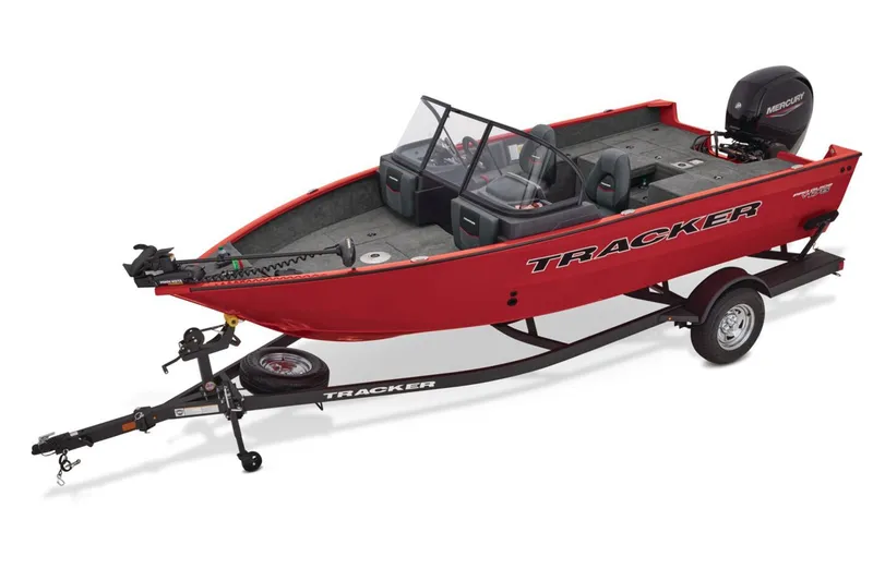 Slide: The Image of Manufacturer Provided Image: 2026 Tracker Pro Guide V-175 Combo boat, red, on trailer, side view. - 2
