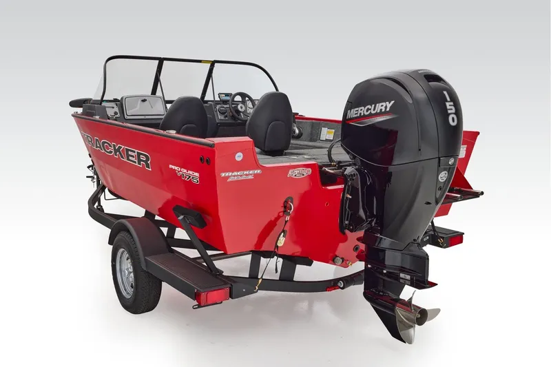 Slide: The Image of Manufacturer Provided Image: 2026 Tracker Pro Guide V-175 Combo boat with Mercury 150 engine, red exterior. - 51