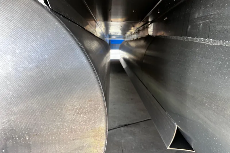 Slide: The Image of Underneath view of 2022 Godfrey Monaco 235 SFL pontoon boat, showcasing aluminum structure. - 20