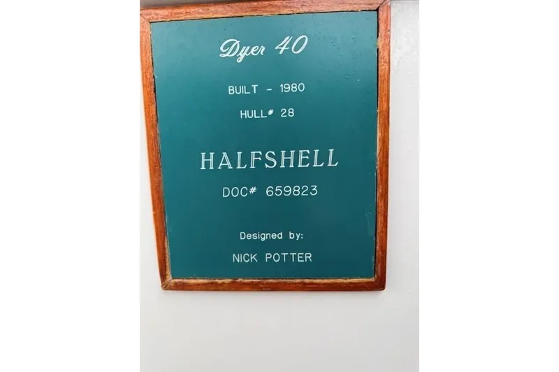 Slide: The Image of Plaque for 1978 Dyer 40 Custom Express Cruiser, "HALFSHELL," designed by Nick Potter. - 38