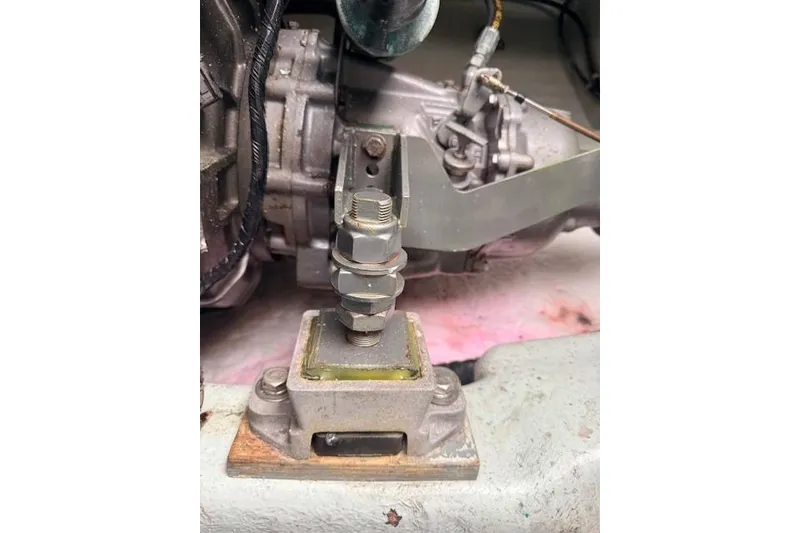 Slide: The Image of Engine mount detail of a 1978 Dyer 40 Custom Express Cruiser. - 75