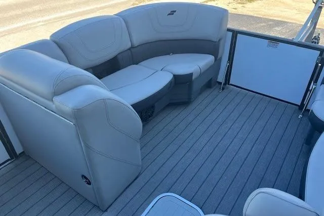 Slide: The Image of 2024 Starcraft SLS 3 Q DH boat interior with gray seating and flooring. - 7