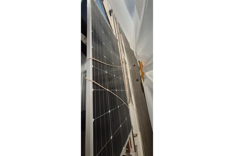 Slide: The Image of Solar panel installation on 1985 Grand Banks 42 Classic yacht deck. - 89