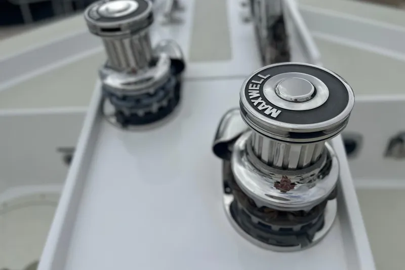 Slide: The Image of Close-up of Maxwell winches on a 2016 Kadey-Krogen 52 yacht deck. - 86