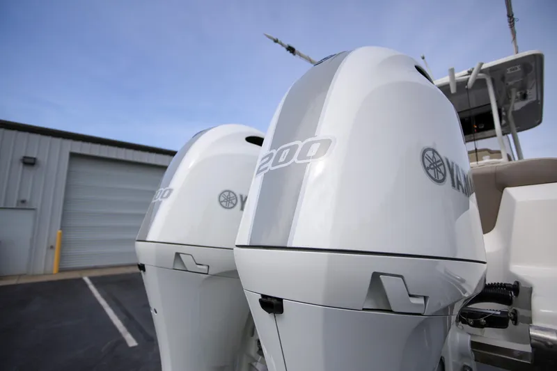 Slide: The Image of Twin Yamaha 200 outboard engines on a 2023 Key West 263 FS boat. - 9