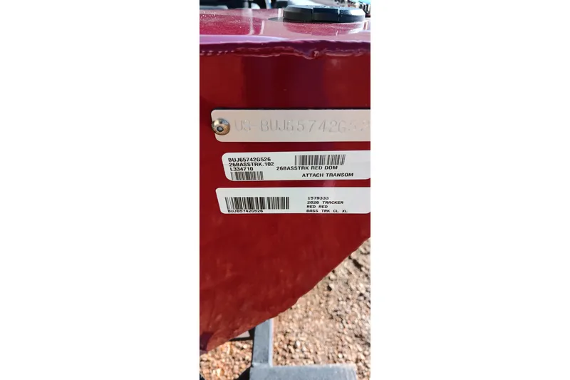 Slide: The Image of 2026 Tracker Bass Tracker Classic XL boat identification plate with serial numbers. - 20