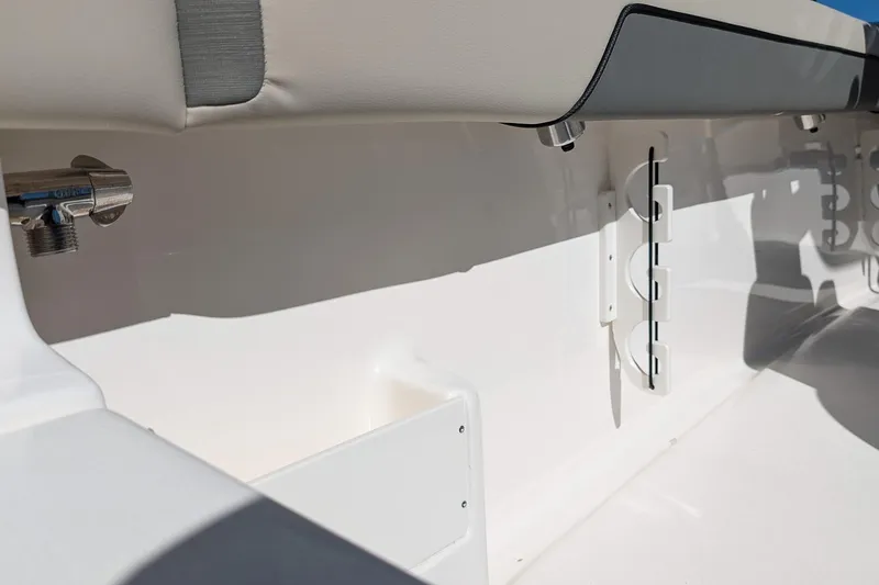 Slide: The Image of Interior view of 2026 Key West 239 FS boat, showcasing seating and storage features. - 14