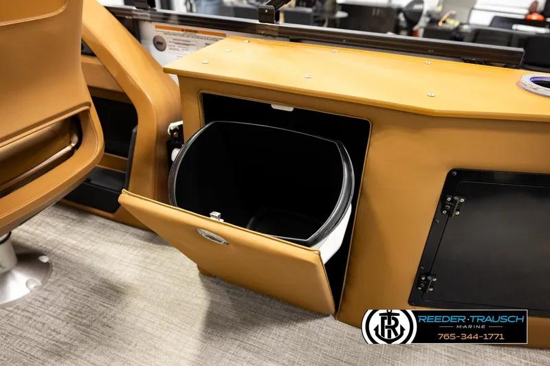 Slide: The Image of 2026 Avalon LSZ CRB boat interior with storage compartment and seating. - 28