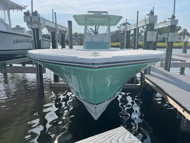 Slide: The Image of SeaCraft 32 boat, 2007, docked in harbor, front view. - 15