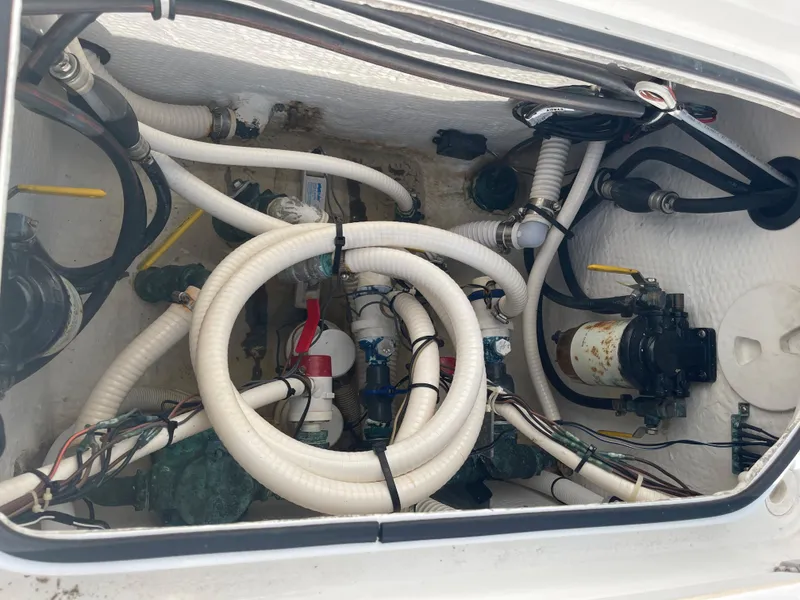 Slide: The Image of Interior view of a 2007 SeaCraft 32 boat engine. - 45