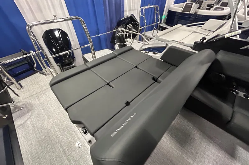 Slide: The Image of 2026 Harris Grand Mariner 250 boat interior with sleek seating and modern design. - 16