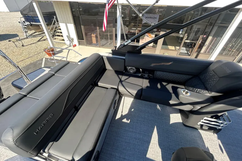 Slide: The Image of 2026 Harris Grand Mariner 250 boat interior with luxurious seating and modern design. - 21