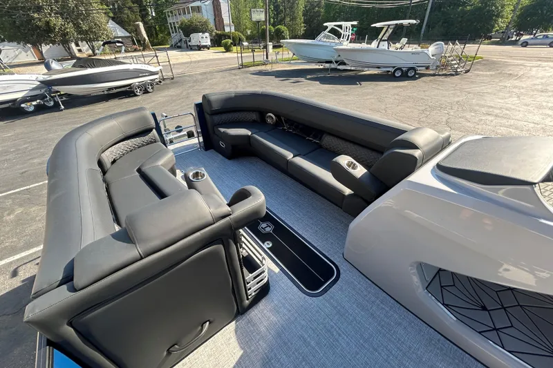 Slide: The Image of Luxurious seating on 2026 Harris Grand Mariner 250 pontoon boat, showcasing modern design and comfort. - 29