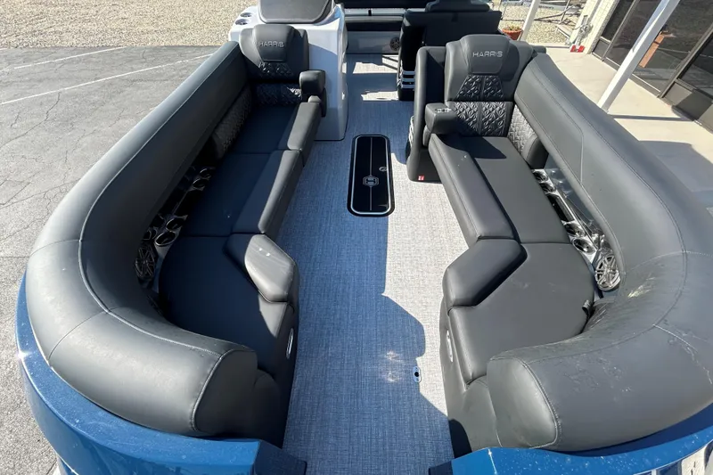 Slide: The Image of Luxurious interior of 2026 Harris Grand Mariner 250 pontoon boat with plush seating. - 31