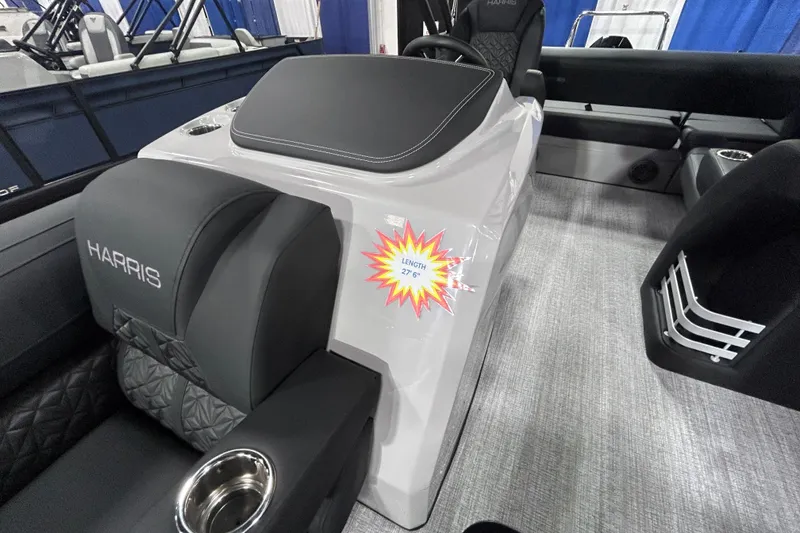 Slide: The Image of 2026 Harris Grand Mariner 250 interior with sleek seating and modern design. - 5