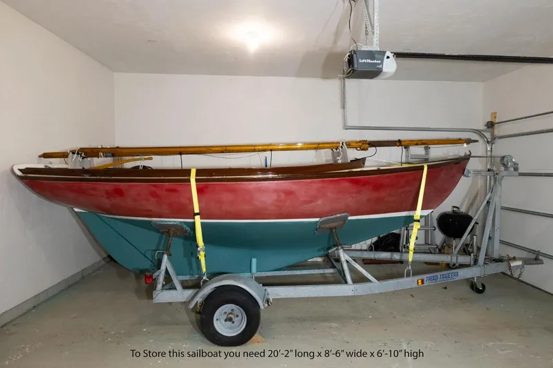 Slide: The Image of 2002 Cape Cod Shipbuilding Herreshoff 12 sailboat on trailer in garage storage. - 8