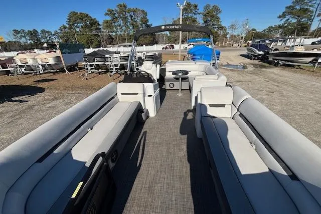 Slide: The Image of 2022 Sweetwater 2286 pontoon boat with spacious seating and modern design. - 17