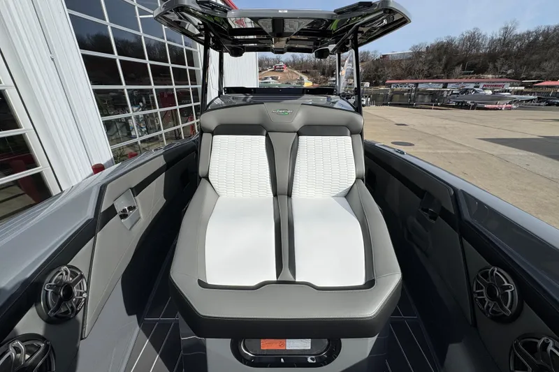 Slide: The Image of 2026 Sunsation 32 CCX boat interior with sleek seating and modern design. - 21