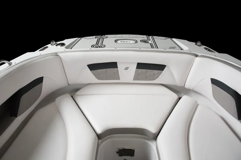 Slide: The Image of Manufacturer Provided Image: 2018 Four Winns HD240 OB boat interior with white seating and sleek design. - 11