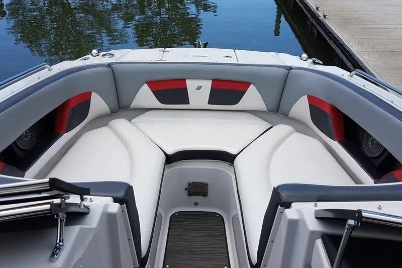 Slide: The Image of 2018 Four Winns HD240 OB boat interior with stylish seating and modern design. - 4
