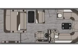 Slide: The Image of 2026 Tahoe Pontoon LTZ Entertainer floor plan, featuring seating and helm layout. - 2