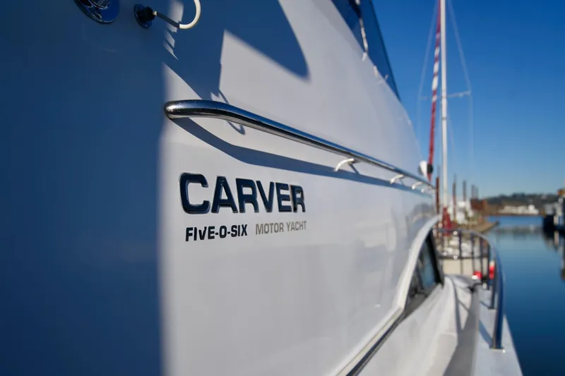 Slide: The Image of Close-up of 2000 Carver 506 Motor Yacht docked at marina. - 11